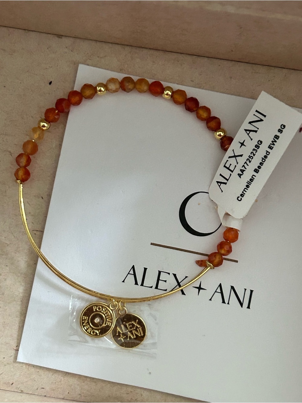 4/$100 Alex and Ani Womens Gold and Carnelian Beaded Charm Bracelet